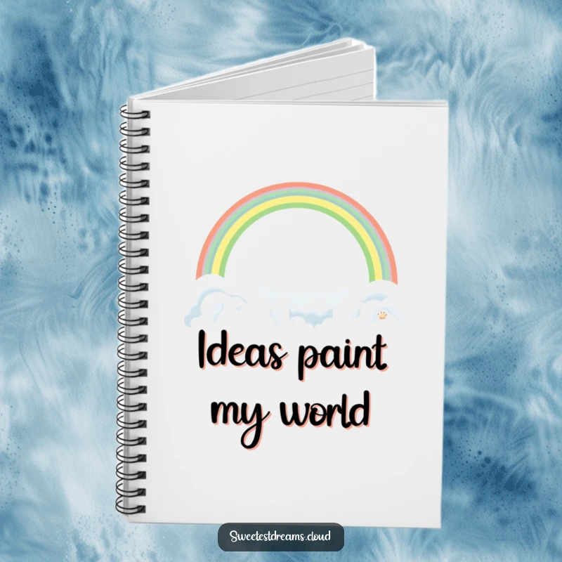 Funny Rainbow Cloud Notebook with a cover showing a gentle rainbow arching over soft clouds, ideal for journaling hopeful thoughts and funny ideas.