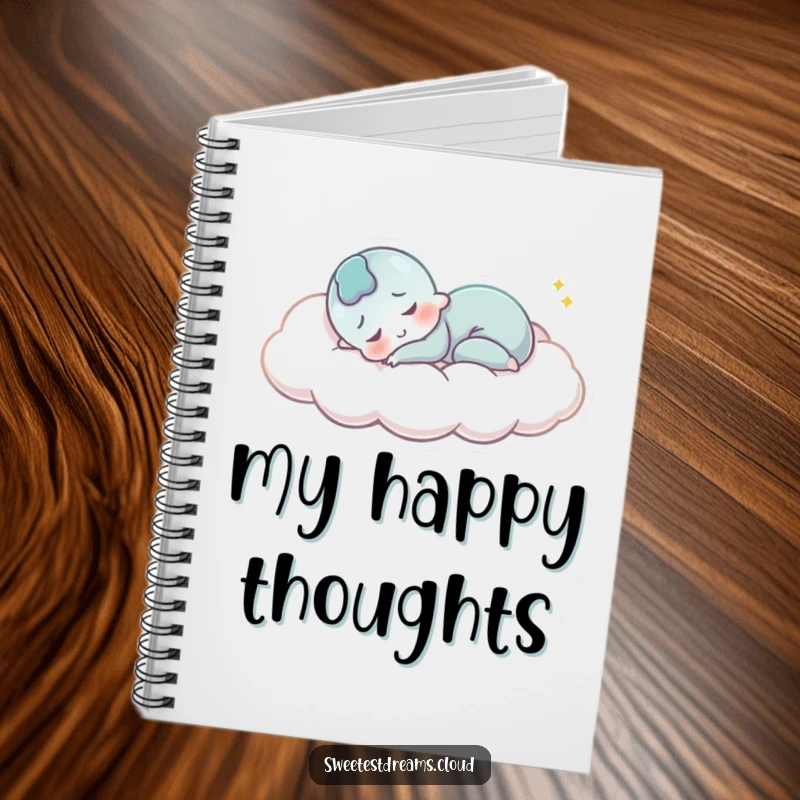 Funny Notebook: A character sleeps on a cloud, smiling peacefully, perfect for jotting down notes with humorous, serene inspiration.