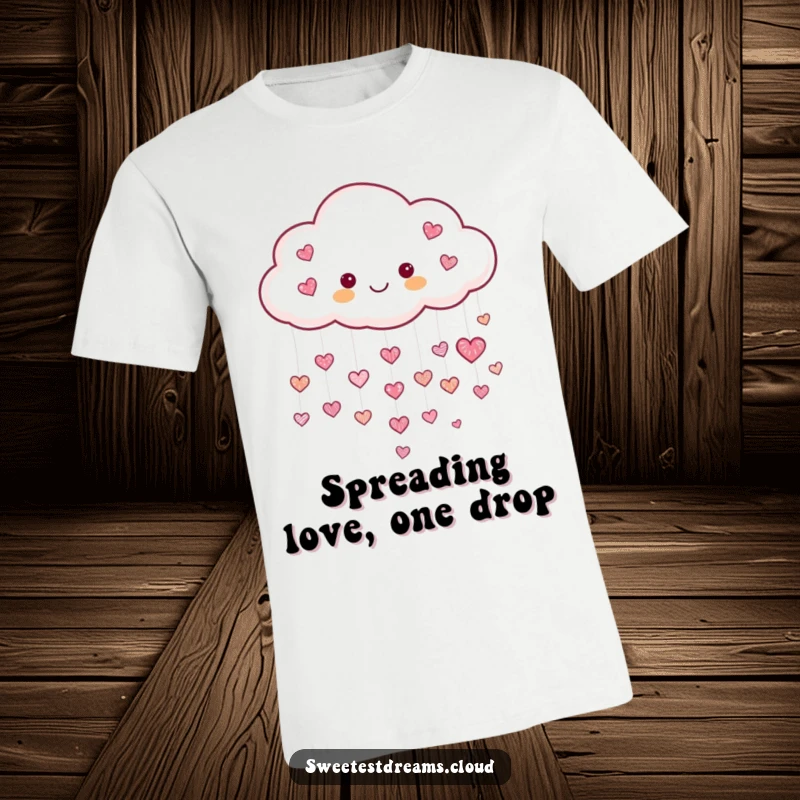 Funny Heart Cloud T-Shirt with a cheerful cloud raining tiny shimmering hearts, perfect for expressing love and cheerful humor.