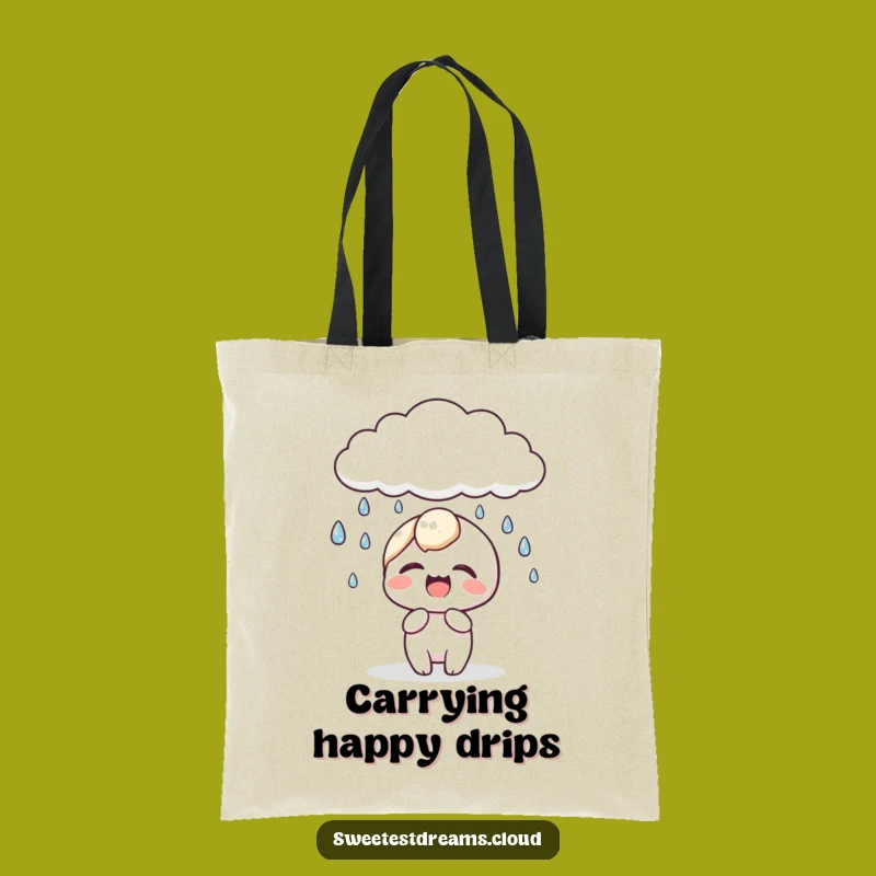 Funny Kawaii Dewdrop Giggle Tote Bag: Playful Cloud Rain Carryall