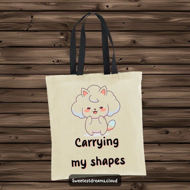 Funny cloud shape tote bag featuring a cloud character artistically transforming into a playful animal, great for art supplies.