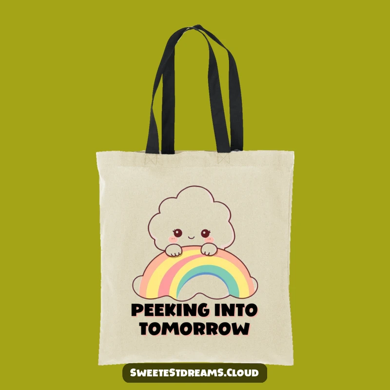Funny Cloud Peeking Over Rainbow Tote Bag - Curious & Chic Accessory, Gift