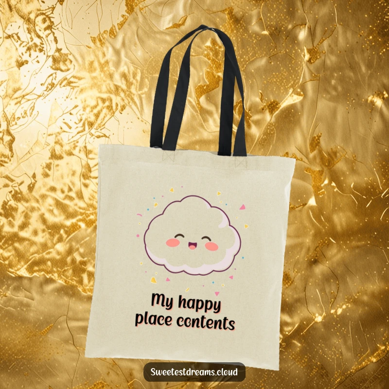 Funny tote bag with a giggling cloud character tossing confetti, perfect for carrying party essentials in style.